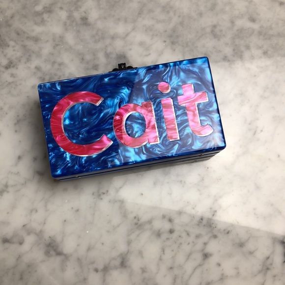 EDIE PARKER Blue and Silver Clutch with Script Design - Picture 2 of 13